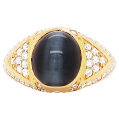14K Yellow Gold Oval Cats Eye Gents Ring