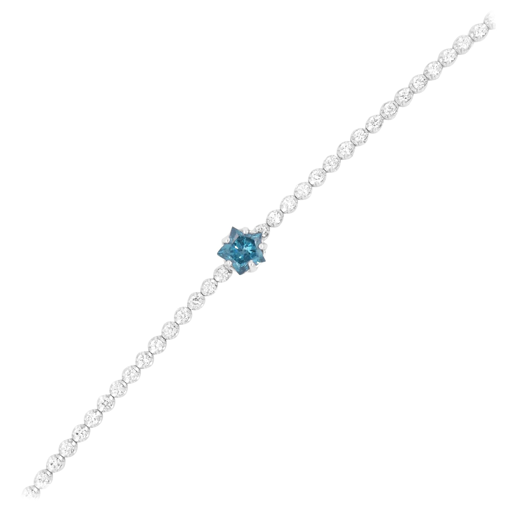 Dainty Diamond Blue Star Diamond Tennis Bracelet Adjustable Setting For Sale