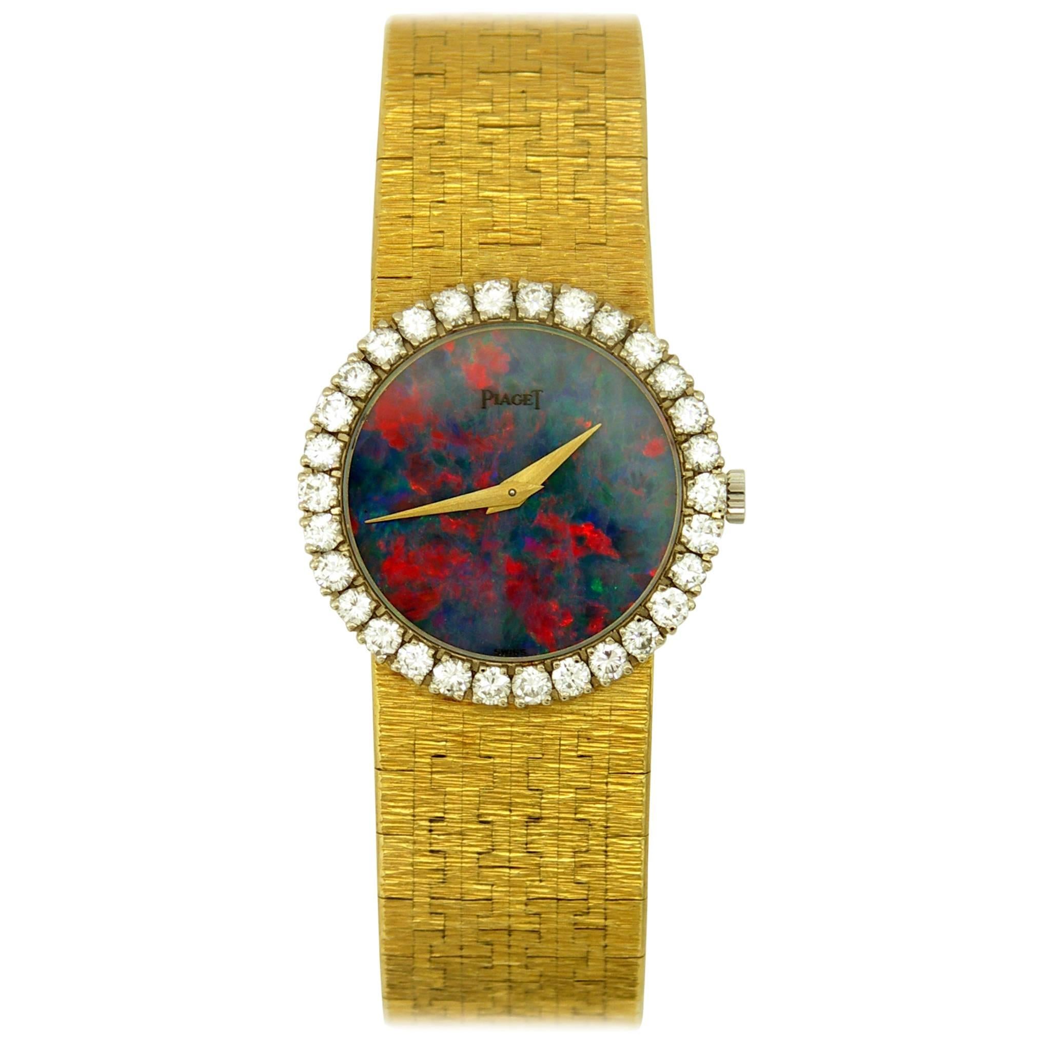 Piaget Ladies Yellow Gold Diamond Bezel Opal Dial Wristwatch