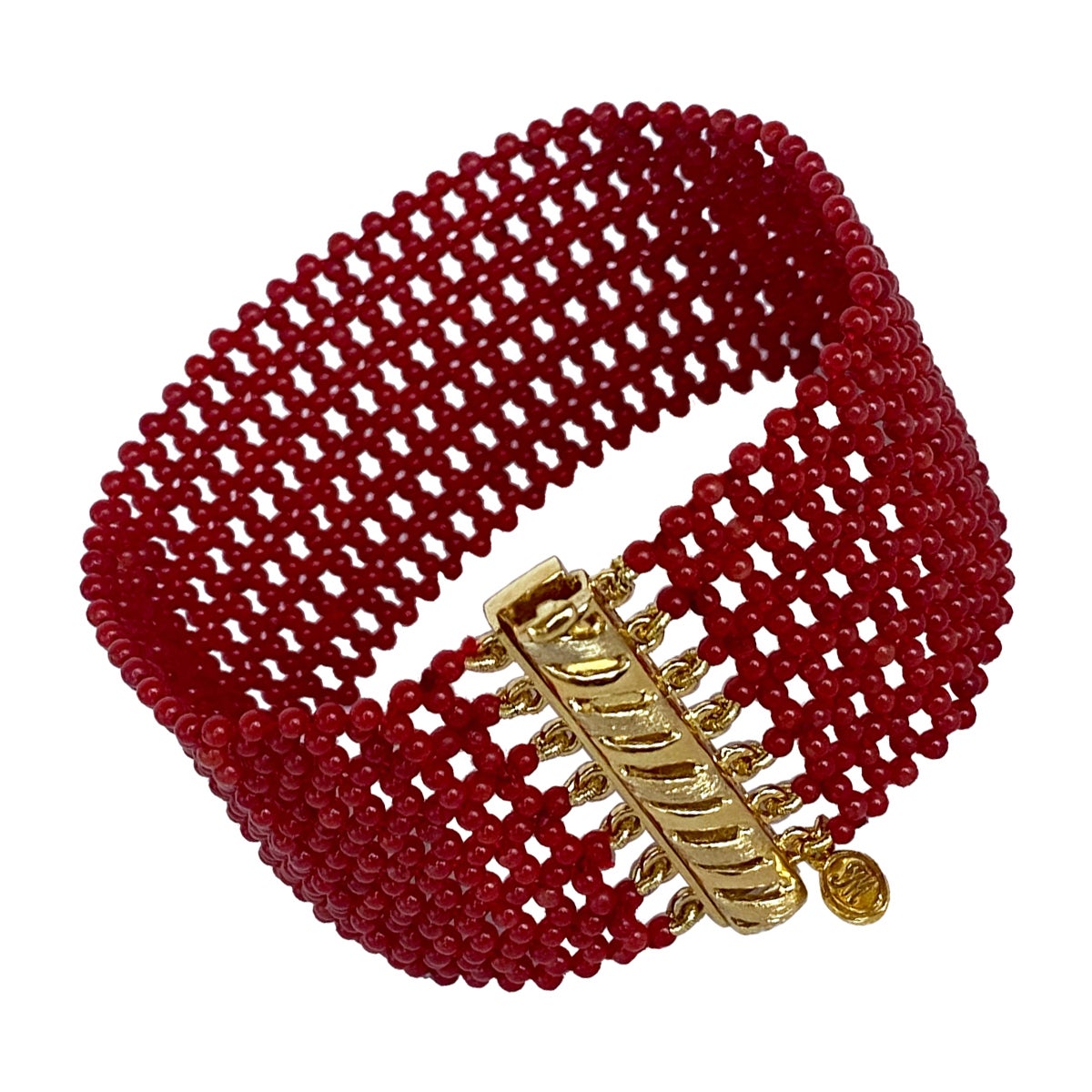 Marina J. Coral Woven Bracelet with 14k Yellow Gold Plated Sterling Silver Clasp For Sale