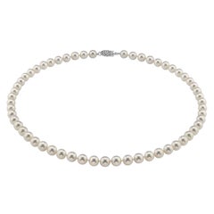 Vintage Cultured Akoya Pearl  Necklace Length 22" , 14 Karat  White Gold Clasp