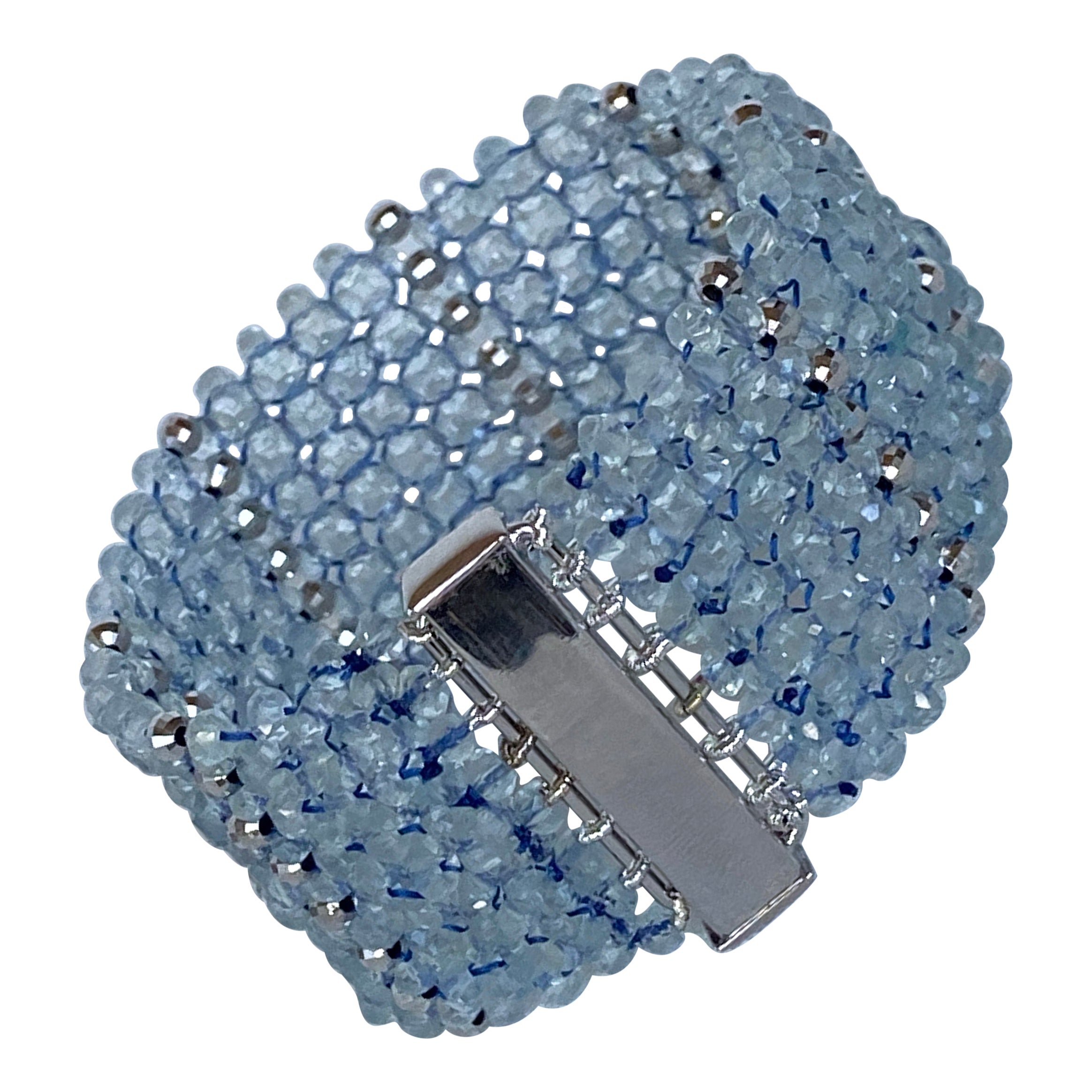 Marina J. Gewebtes Armband aus Sterlingsilber mit Aquamarin und rhodiniertem Silber