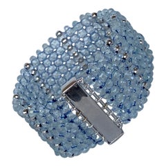 Marina J. Aquamarine & Rhodium Plated Sterling Silver Woven Bracelet