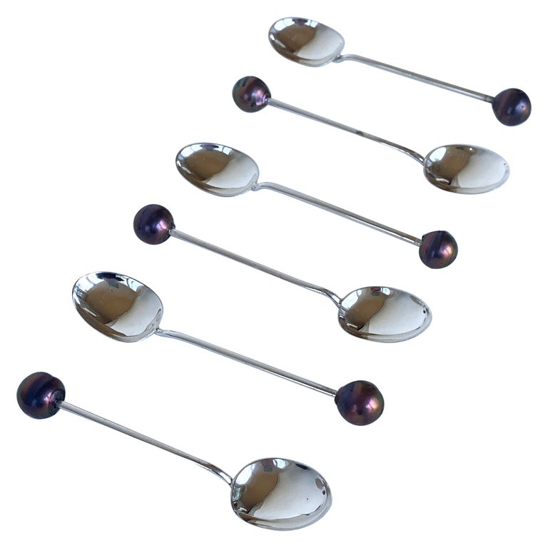 Marina J. Black Pearl Tea Spoon Gift Set For Sale at 1stDibs