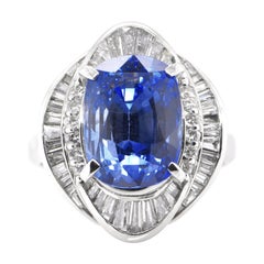10.40 Carat Natural Sapphire and Diamond Vintage Cocktail Ring Set in Platinum