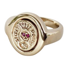 Crest Signet Ring Ruby Skull Bronze Victorian Style J Dauphin