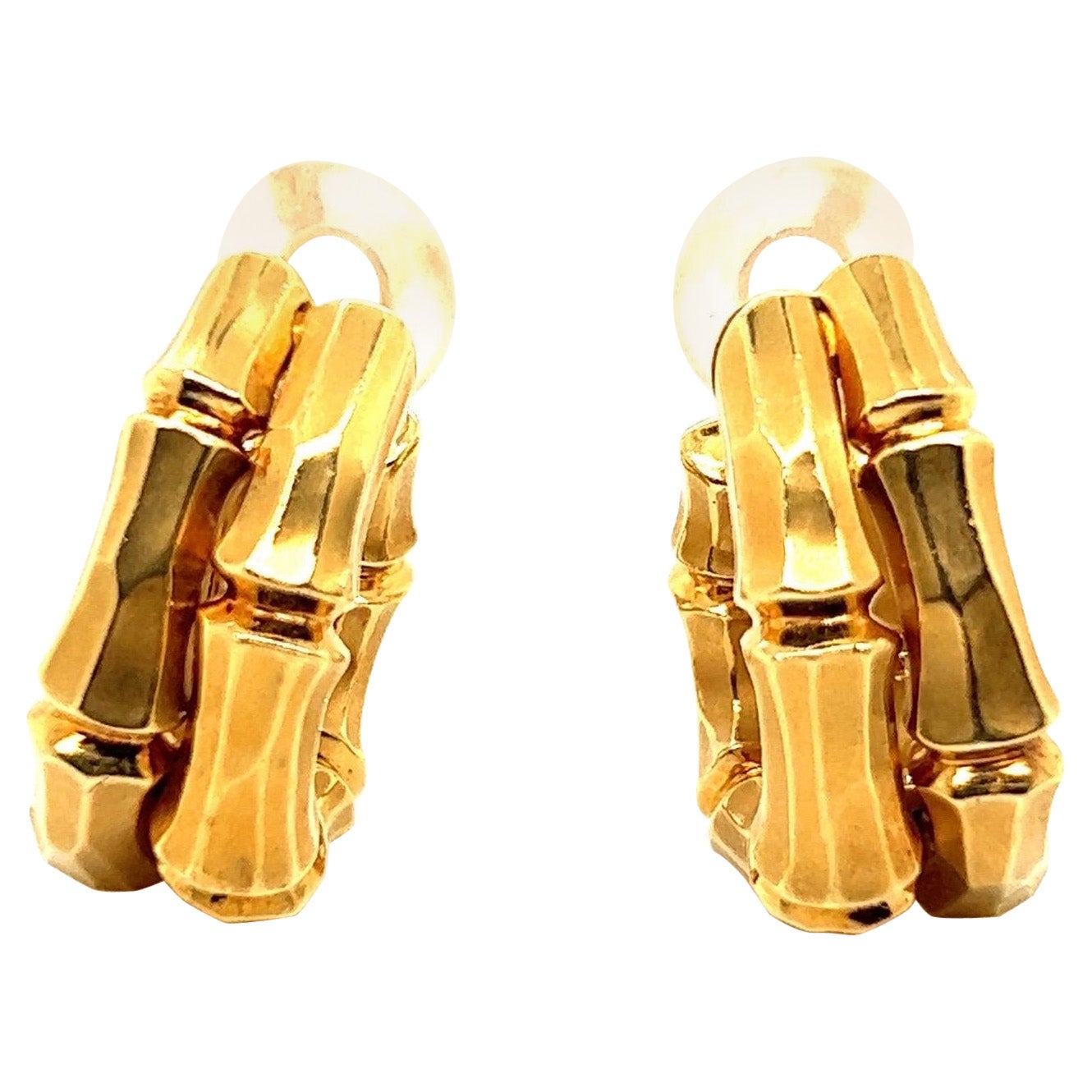 Cartier Paris Double Bamboo Hoops Clip Earrings in 18k Yellow Gold