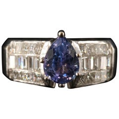 Vintage Pear Tanzanite Diamonds Engagement Ring, Diamond Wedding Ring
