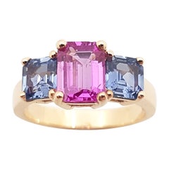 Pink Sapphire with Blue Sapphire Ring Set in 18K Rose Gold Settings