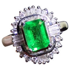 Certified 1.57 CT Colombian Untreated Natural Emerald Diamond Engagement Ring 