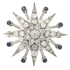 Broche et pendentif étoile en or 18ct avec 1,80ct de diamant et saphir, datant du milieu du siècle dernier