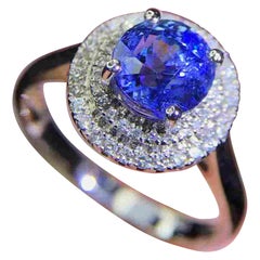 2.08 Carat Natural Sapphire Diamond Engagement Ring in 18K Gold, Cocktail Ring