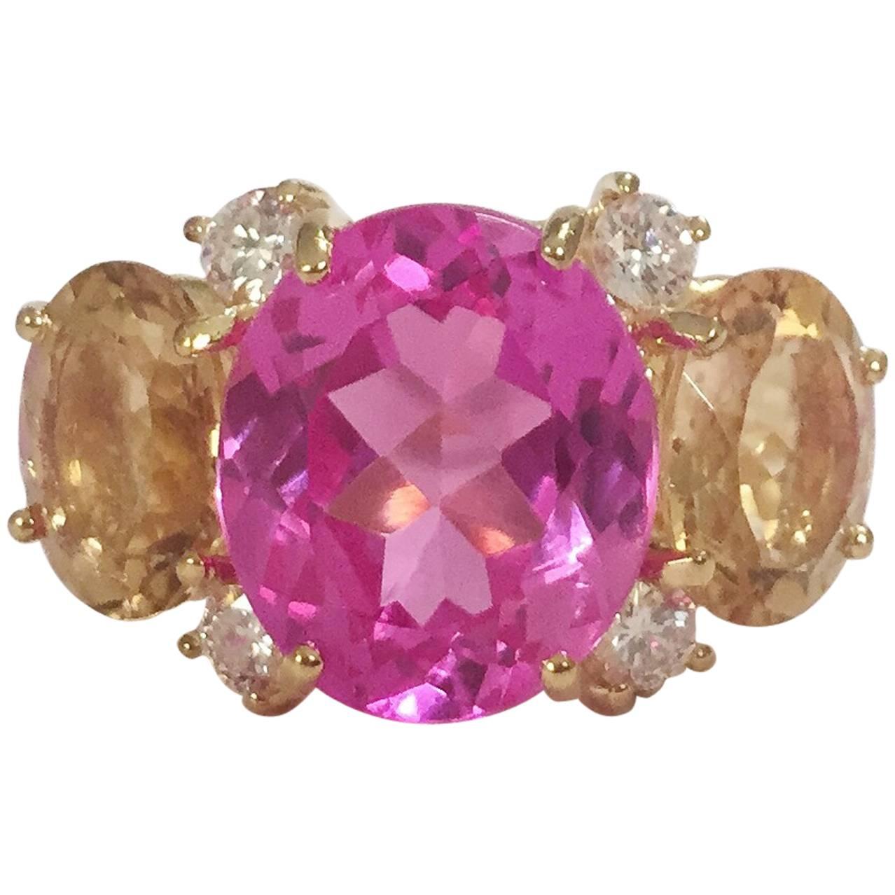 Large GUM DROP™ Ring with Pink Topaz and Citrine and Diamonds For Sale