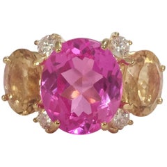 Christina Addison Large GUM DROP Ring with Pink Topaz and Citrine and Diamonds