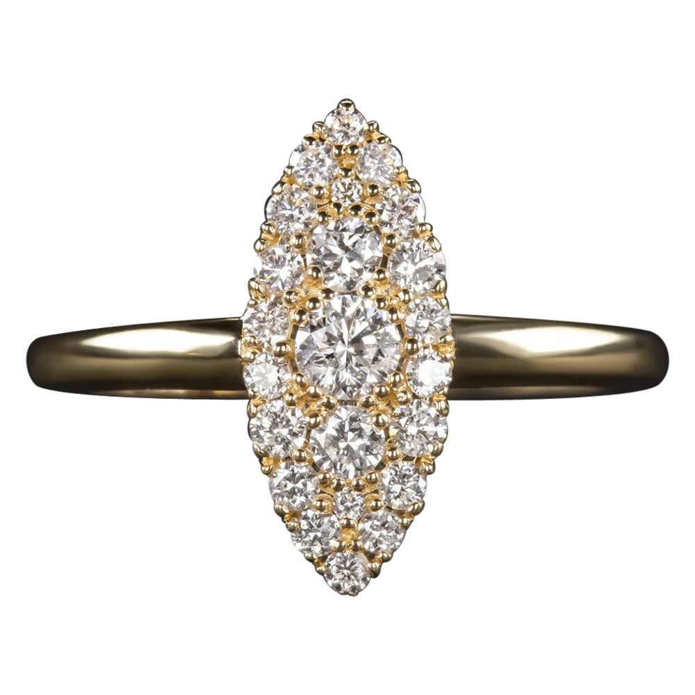 Round Cut Navette Ring Marquise Shape Vintage Style Yellow Gold Ring For Sale
