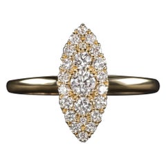 Anello Navette con taglio rotondo e forma a marquise in stile vintage in oro giallo