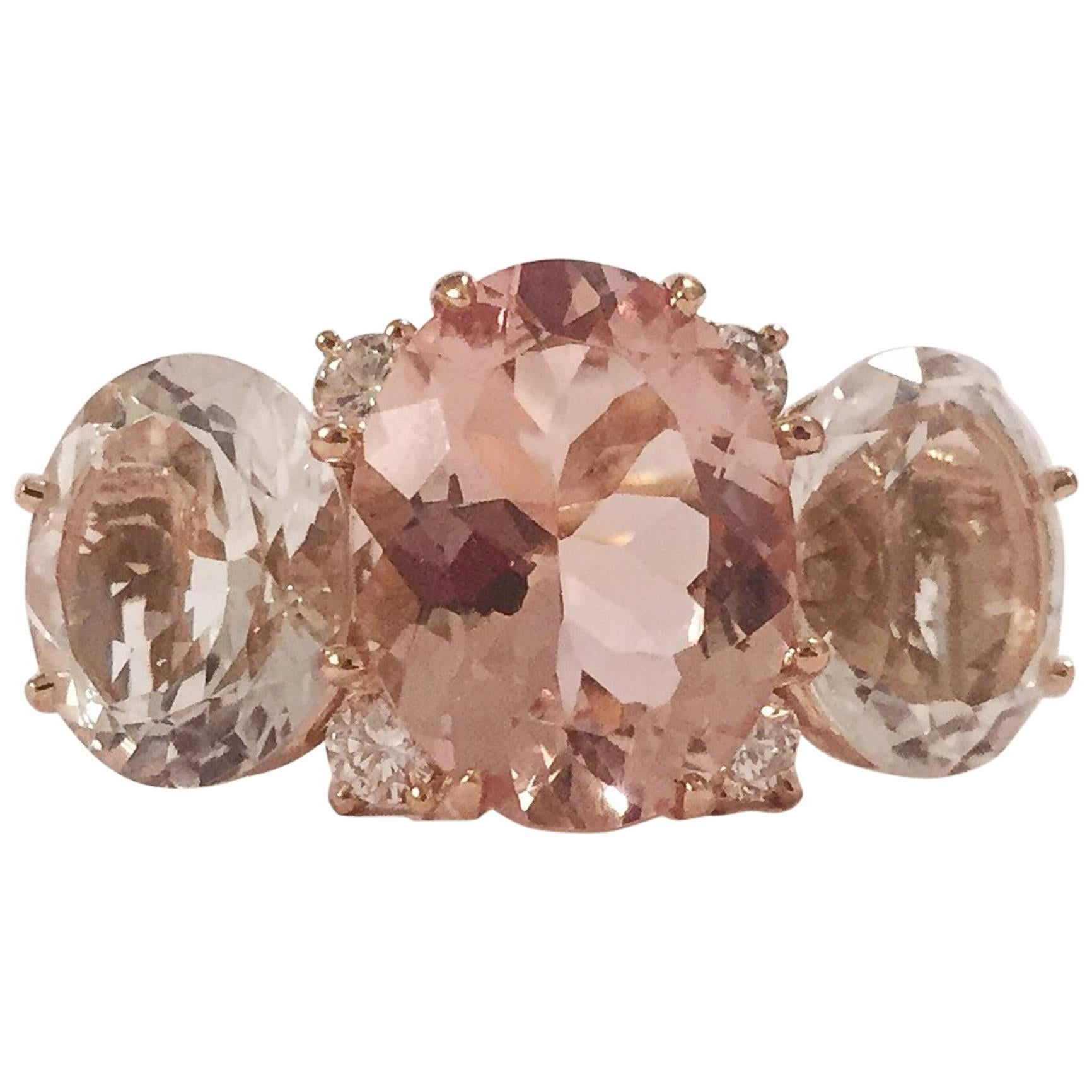 Grande GUM DROP™ Ring with Morganite and Rock Crystal and Diamonds For Sale
