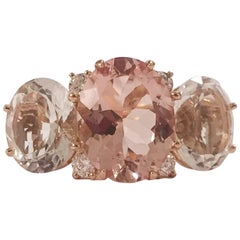 Bague « Grande GUM DROP » avec morganite, cristal de roche et diamants