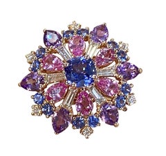 Unique Amethyst Blue Sapphire Pink Sapphire Yellow 18K Gold Ring for Her