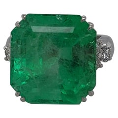 5 Carat Emerald White Gold Engagement Ring, Vintage Engagement Ring
