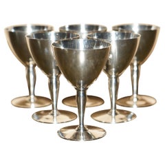SIX SOLID STERLING SILVER TIFFANY & CO MADE ASPREY LONDON RETAILED WINE GOBLETs