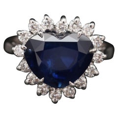 Vintage Heart Sapphire Engagement Ring, Sapphire Statement Ring