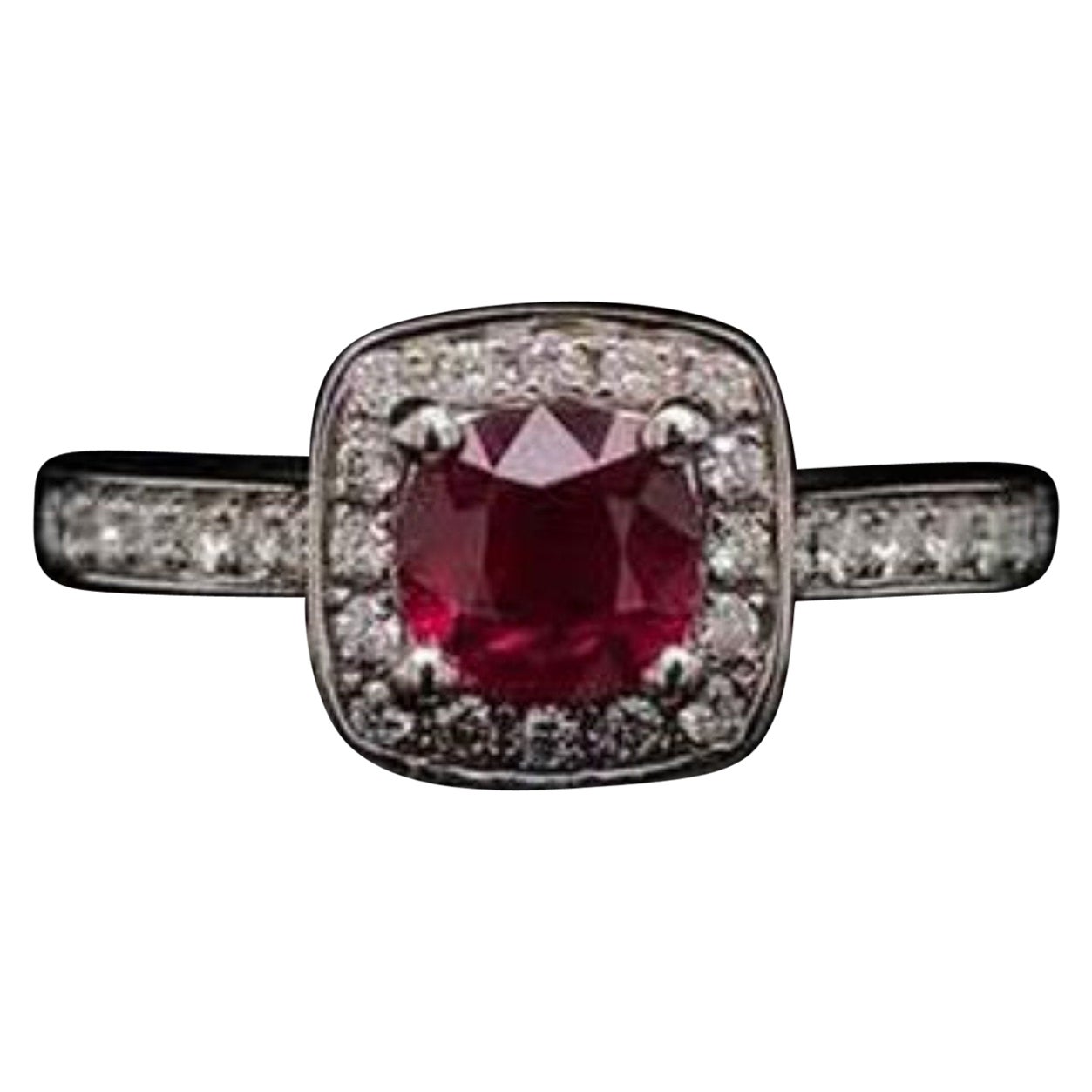 For Sale:  Pigeon Blood Red Ruby Halo Vintage Wedding Ring Antique Eternity for Her