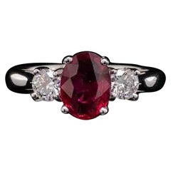 3 Stone Red Ruby Diamond Engagement Ring for Her