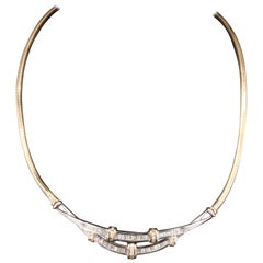 Modern Emerald Cut Diamonds Omega Necklace, 18K Yellow Gold