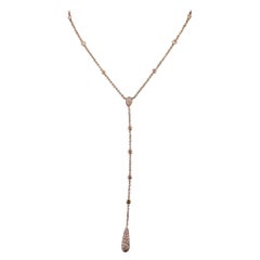 Used Unique Round Diamonds Lariat Style Gold Necklace, Modern 18K Gold