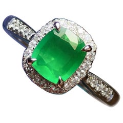 Antique 2 Carat Emerald Gold Ring, Halo Natural Emerald Engagement Ring for Her