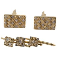 Tuxedo Cufflinks Set in Gold and Platinum with Classic Woven Checkered Pattern