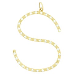 Custom Diamond Initial Letter Charm Fashion Pendant 14K Yellow Gold