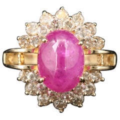Halo Ruby Engagement Ring, Vintage Diamonds Engagement Ring, 18K Gold