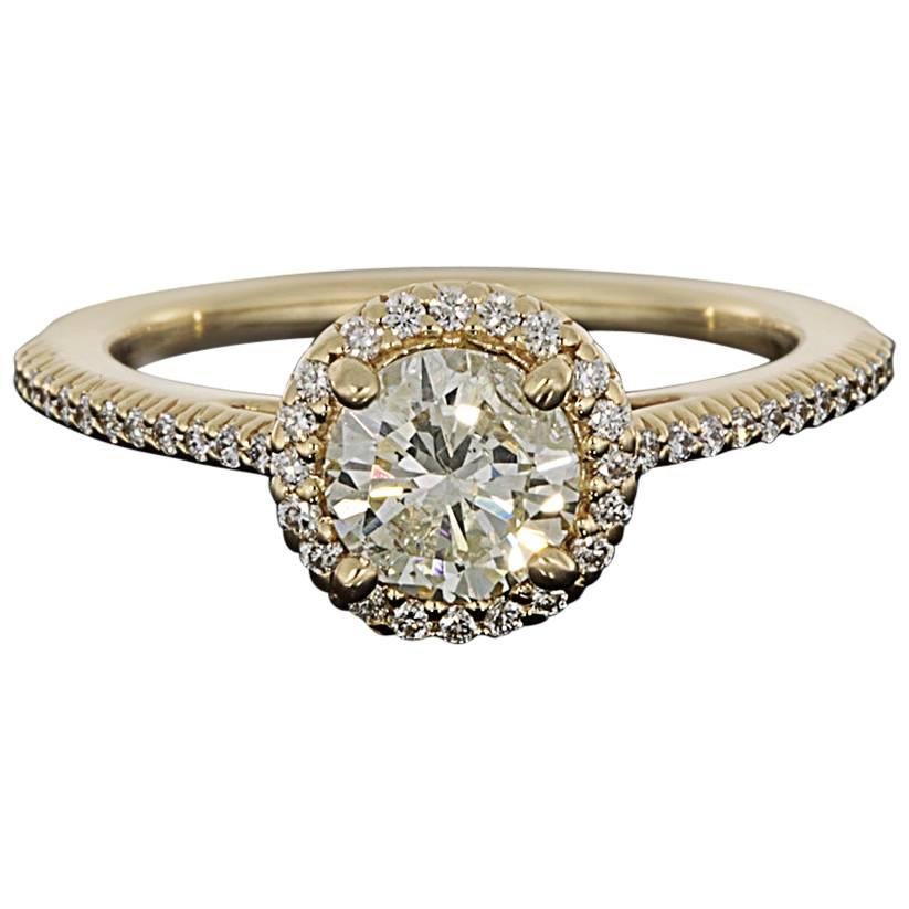 Ritani 1.24 Carats Round Diamonds Gold French Set Halo Engagement Ring