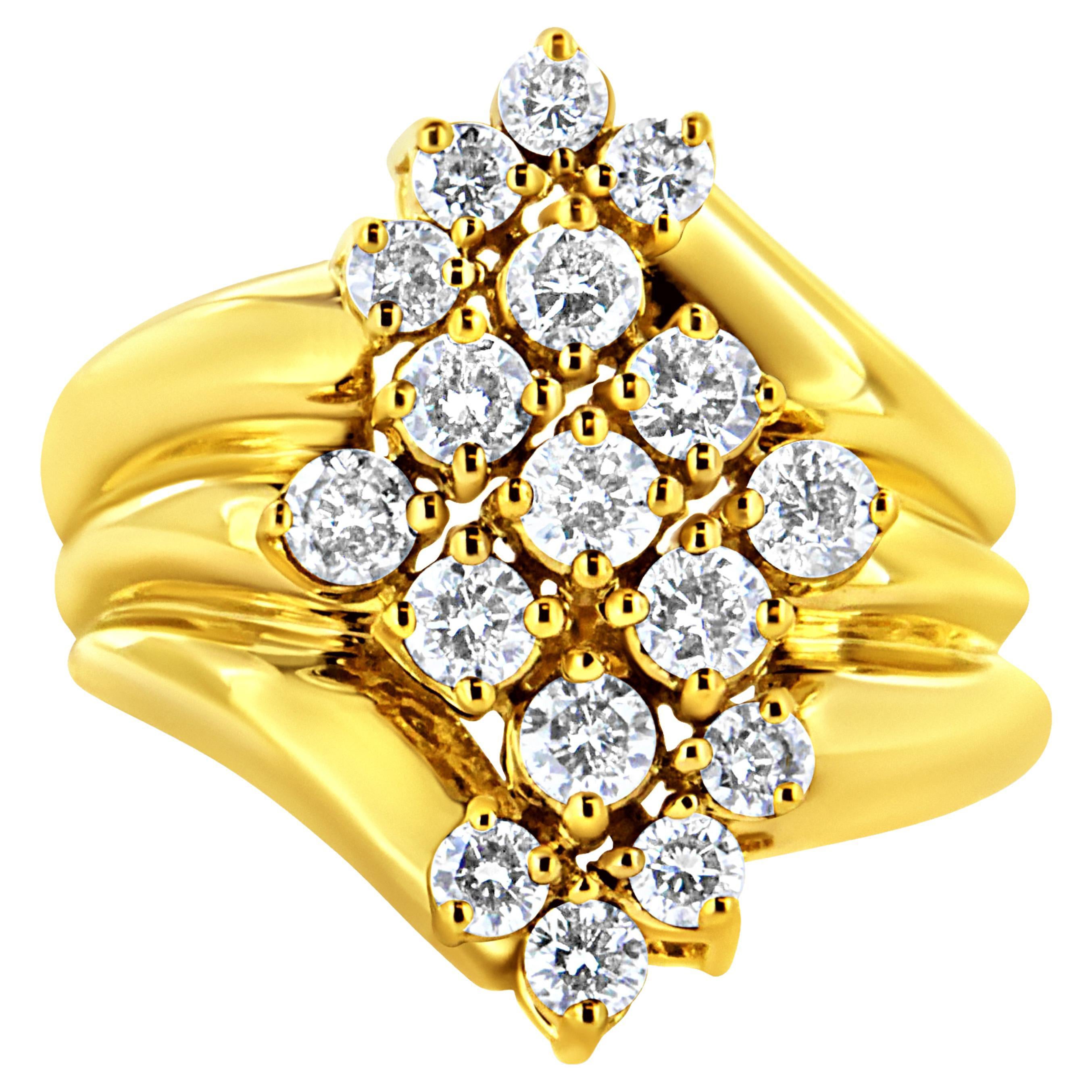 10K Yellow Gold Plated .925 Sterling Silver 1 1/2 Carat Diamond Cocktail Ring