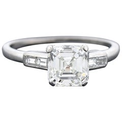 Antique Art Deco Platinum Asscher Cut Diamond Engagement Ring 1.50ct