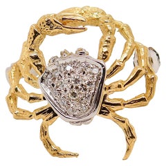 Retro Signed Damiani 18k Gold & Diamond Crab Shaped Brooch or Pin 