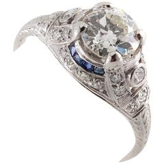 Antique 1930s Dazzling Art Deco Sapphire Diamond Platinum Ring