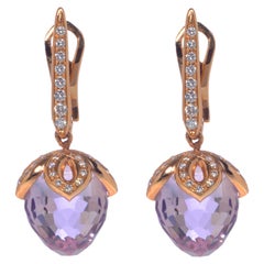 Luca Carati 18K Rose Gold Amethyst Diamond Drop Earrings 0.52Cttw