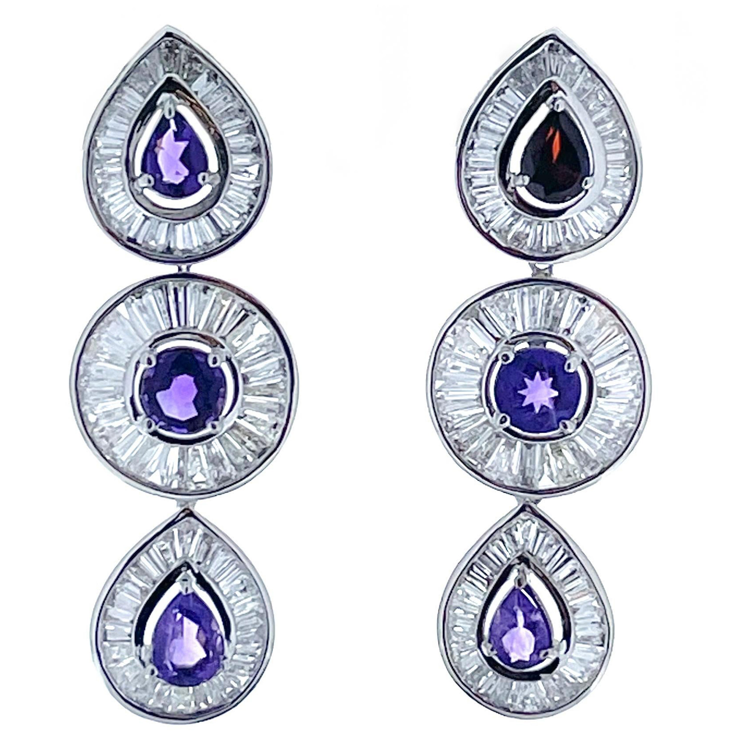 5.50 Carats Sapphire Dangle Earrings in 14K White Gold For Sale