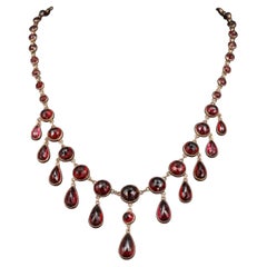 Unique Pear & Round Cut Ruby Gold Necklace, 18K Rose Gold