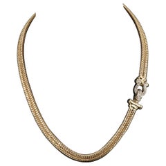 Minimalist Round Cut Sapphire Diamonds Gold Link Necklace, 18K Gold