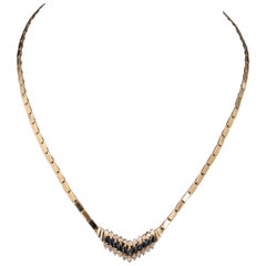 Minimalist Marquise Cut Sapphire Diamonds Chevron Necklace, 18K Gold