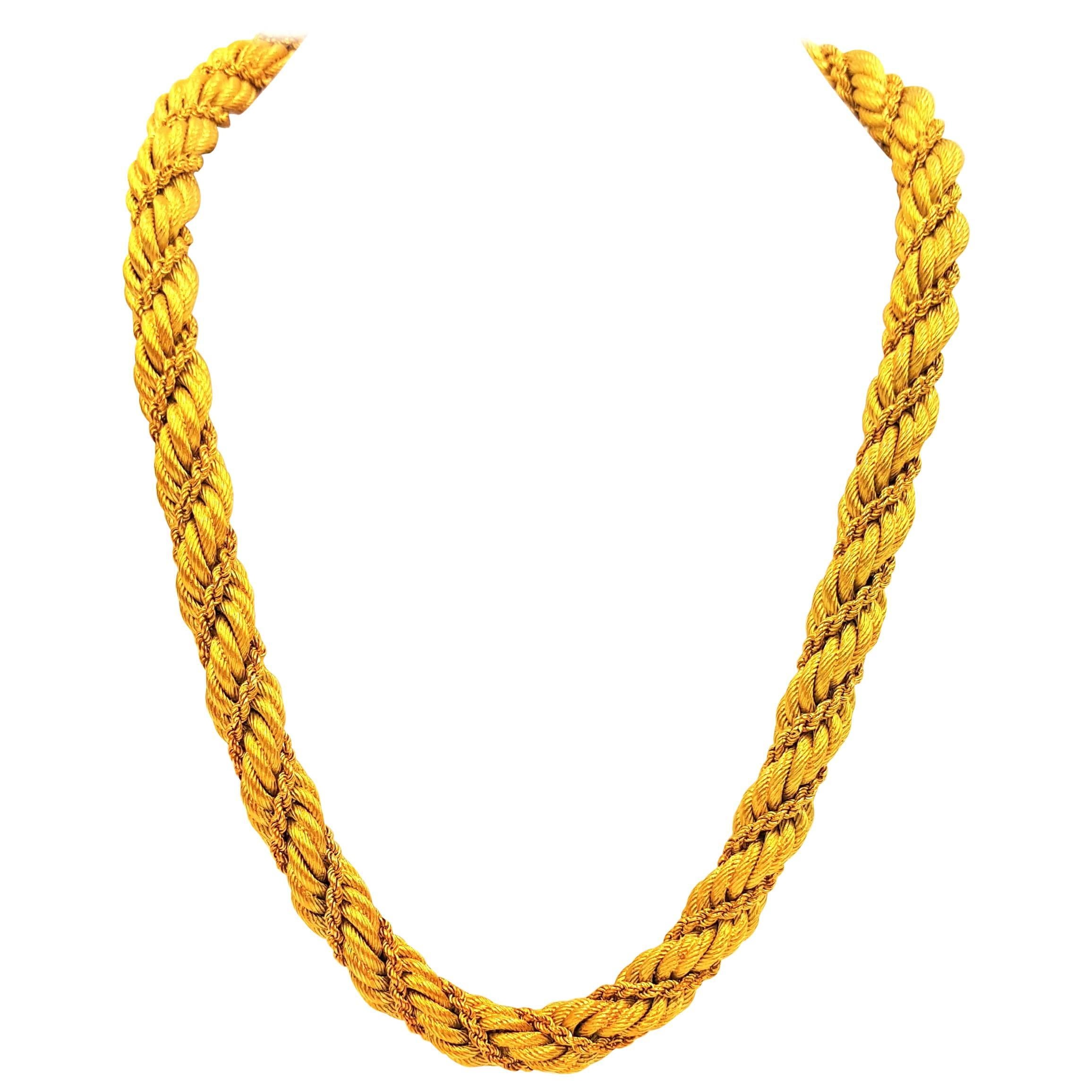 Vintage Tiffany & Co. Golden Light Collection 18K Twisted Gold Rope Necklace For Sale