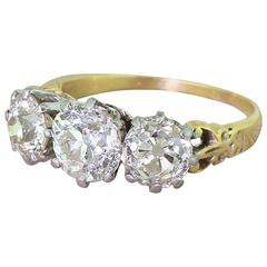 Antique Art Deco 2.59 Carat Old Cut Diamond Gold Platinum Trilogy Ring
