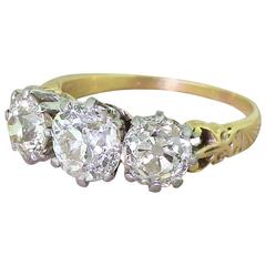 Art Deco 2.59 Carat Old Cut Diamond Gold Platinum Trilogy Ring