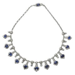 Sapphire, Diamond and Platinum Fringe Necklace