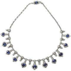 Fine Sapphire Diamond Platinum Necklace 3