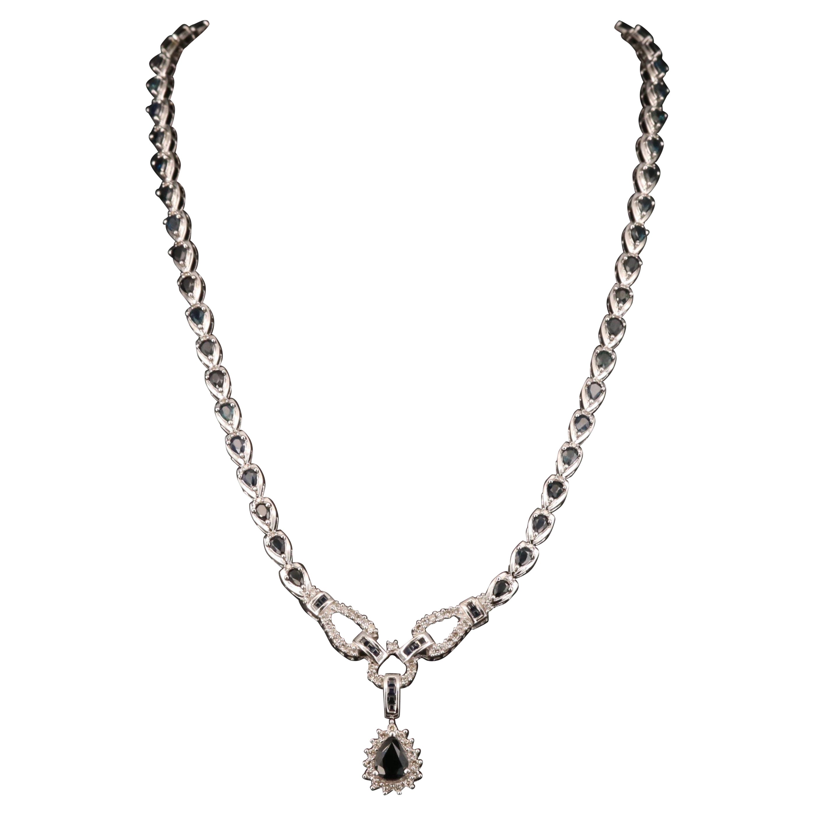 Vintage Pear Shaped Sapphire Diamonds Pendant Necklace For Sale